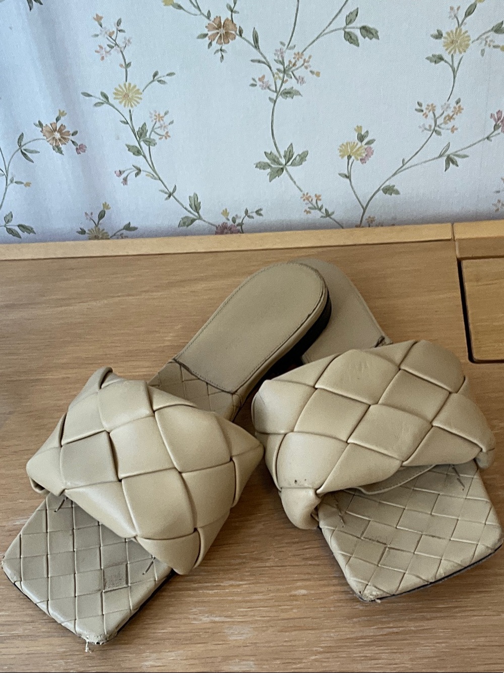 Bottega Veneta Padded Intrecciato Slide Sandals in Beige